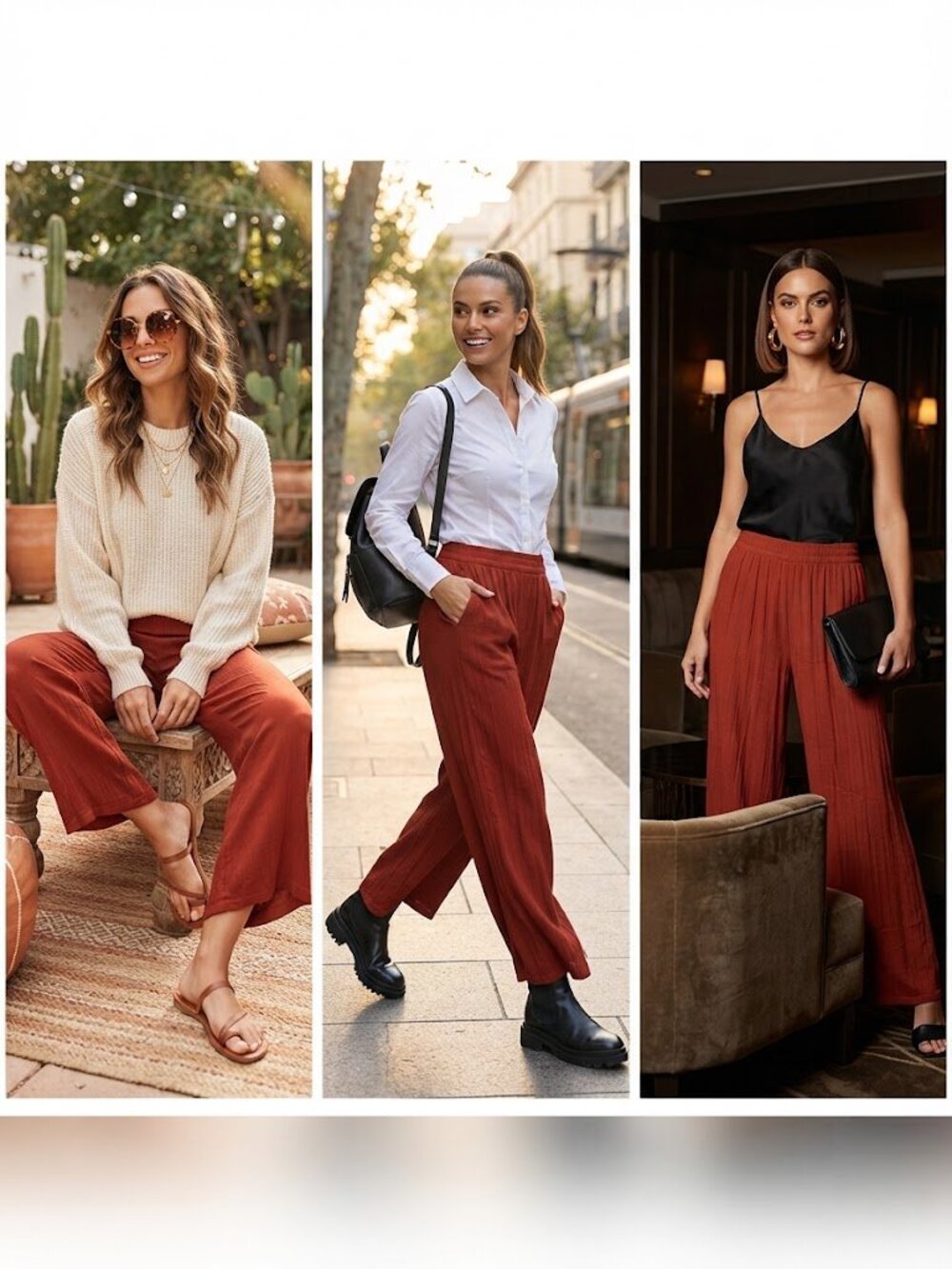 NWOT ZARA Womens Crinkle Pleated Wide Leg Pants Sz Small Reddish Pull On Pockets